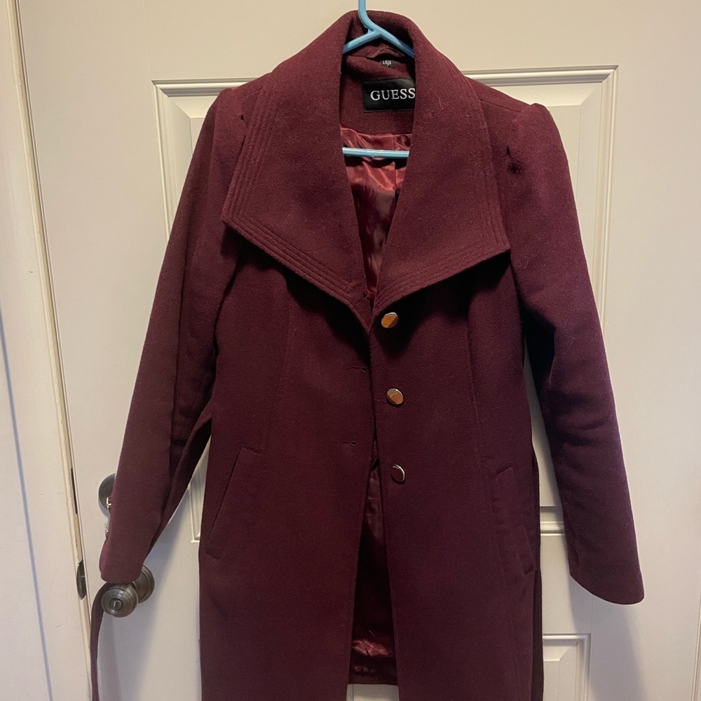 Guess Maroon/Burgundy Women’s Fitted Long Peacoat Size L